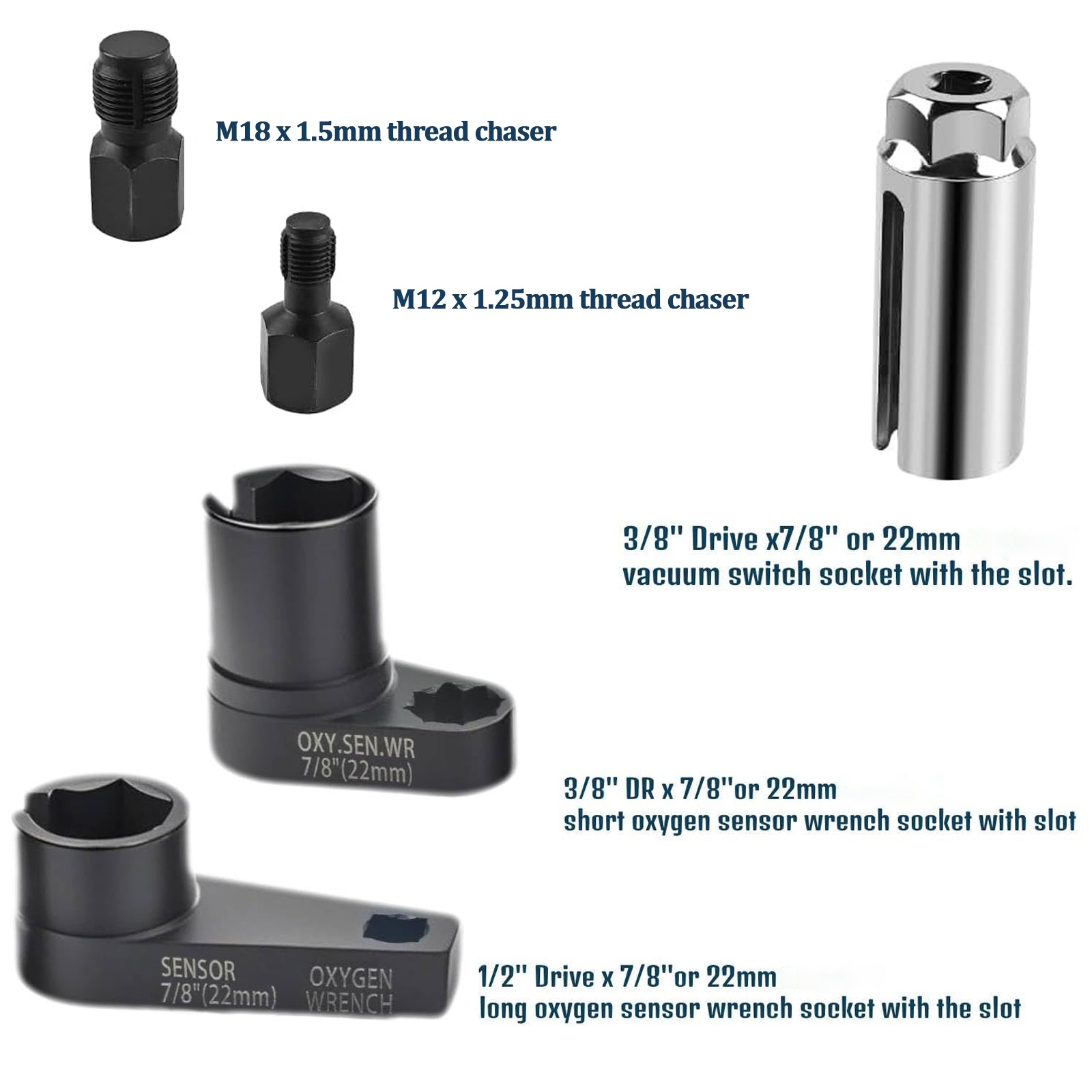 5Pcs 22mm O2 Oxygen Sensor Socket Wrench 3/8″1/2″ Drive Auto Repair Tool