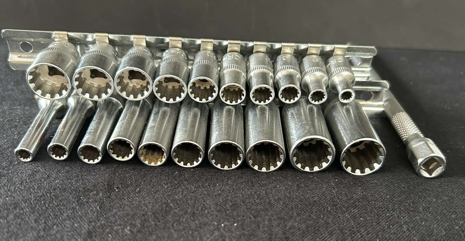 79 Pc Socket/Ext Lot Rails Chrome Vanadium CR-V 1/2” 3/8” & 1/4”Drive SAE Metric