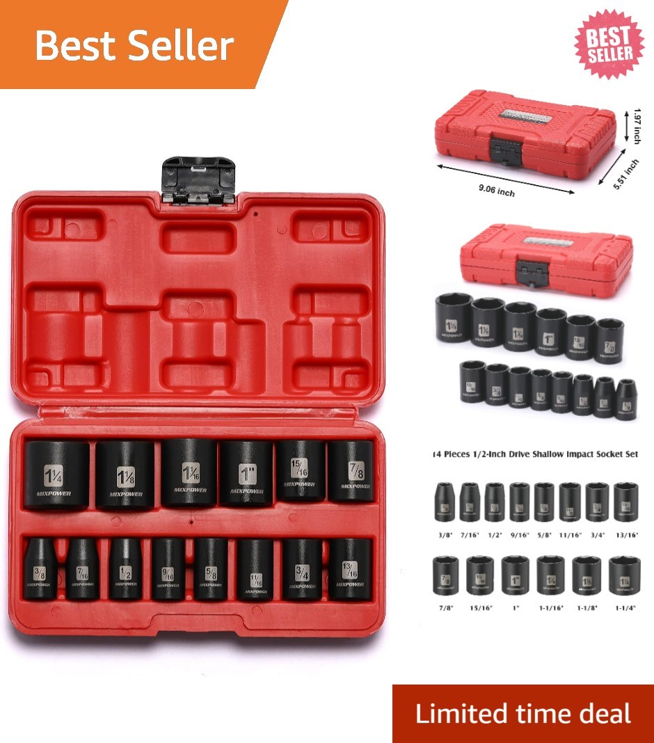 Comprehensive Chrome Vanadium 14-Piece Shallow Impact Socket Set – ANSI Approved