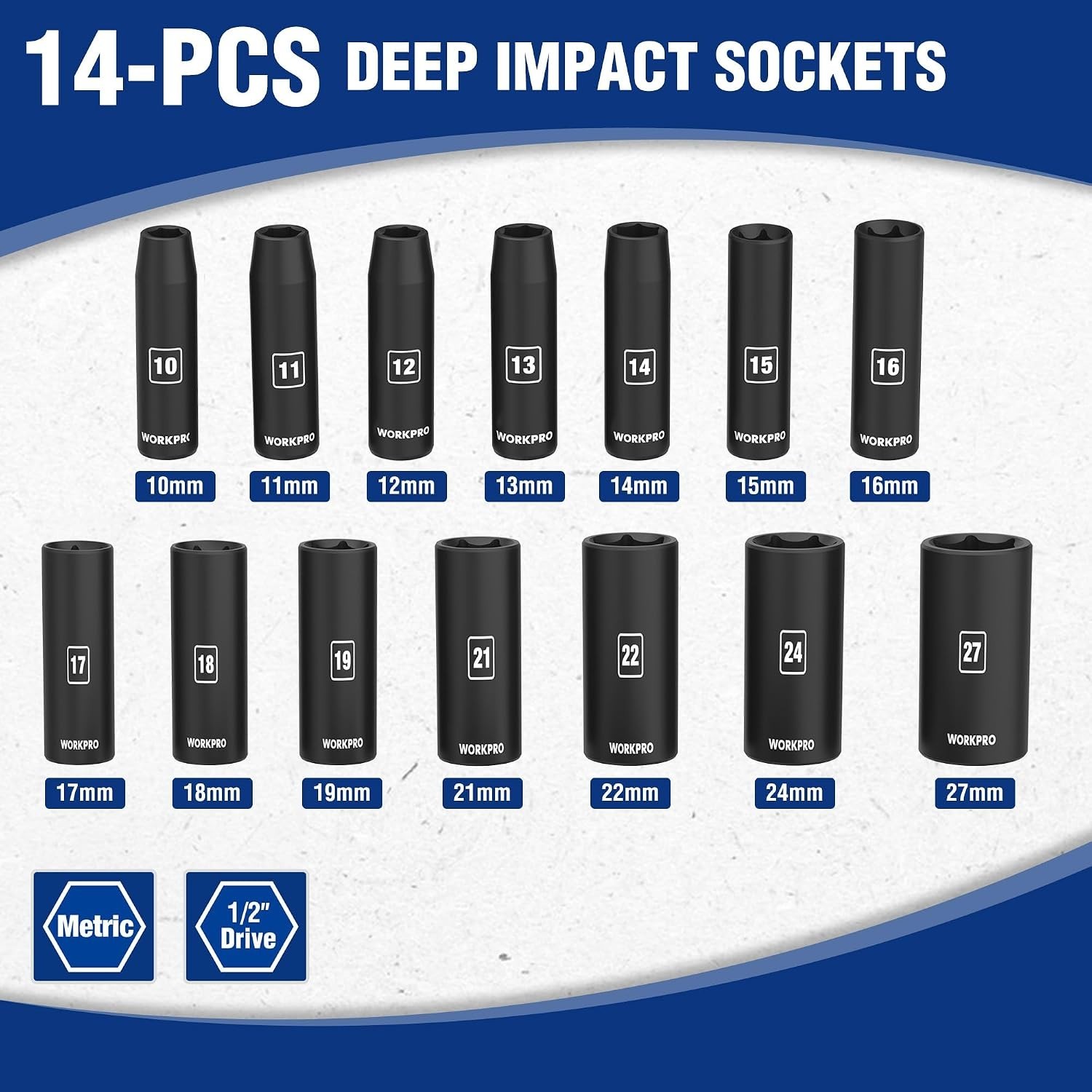 Complete 14-Piece Metric Deep Impact Socket Set – Greater Torque, Less Effort
