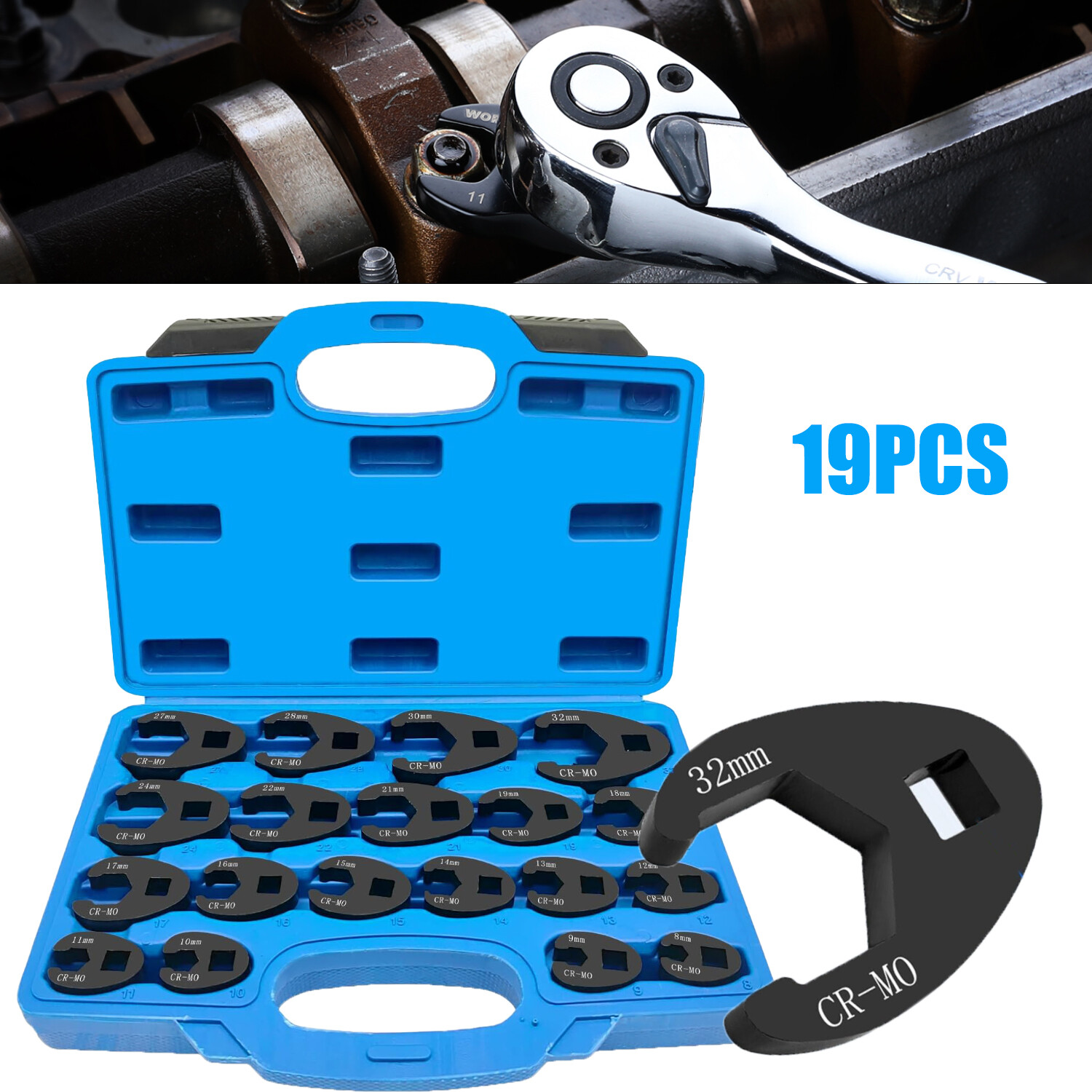 19PCS Crows foot Wrench Set 1/2″ and 3/8” Drive Flare Nut Crowfoot Wrench Set US