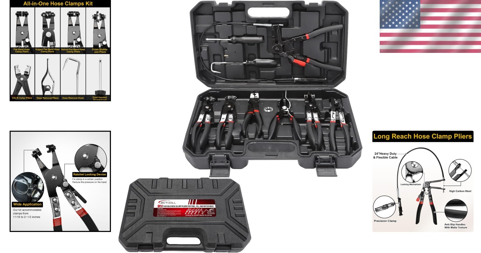 Durable Carbon Steel Hose Clamp Pliers – 9 Piece Set for Diverse Applications