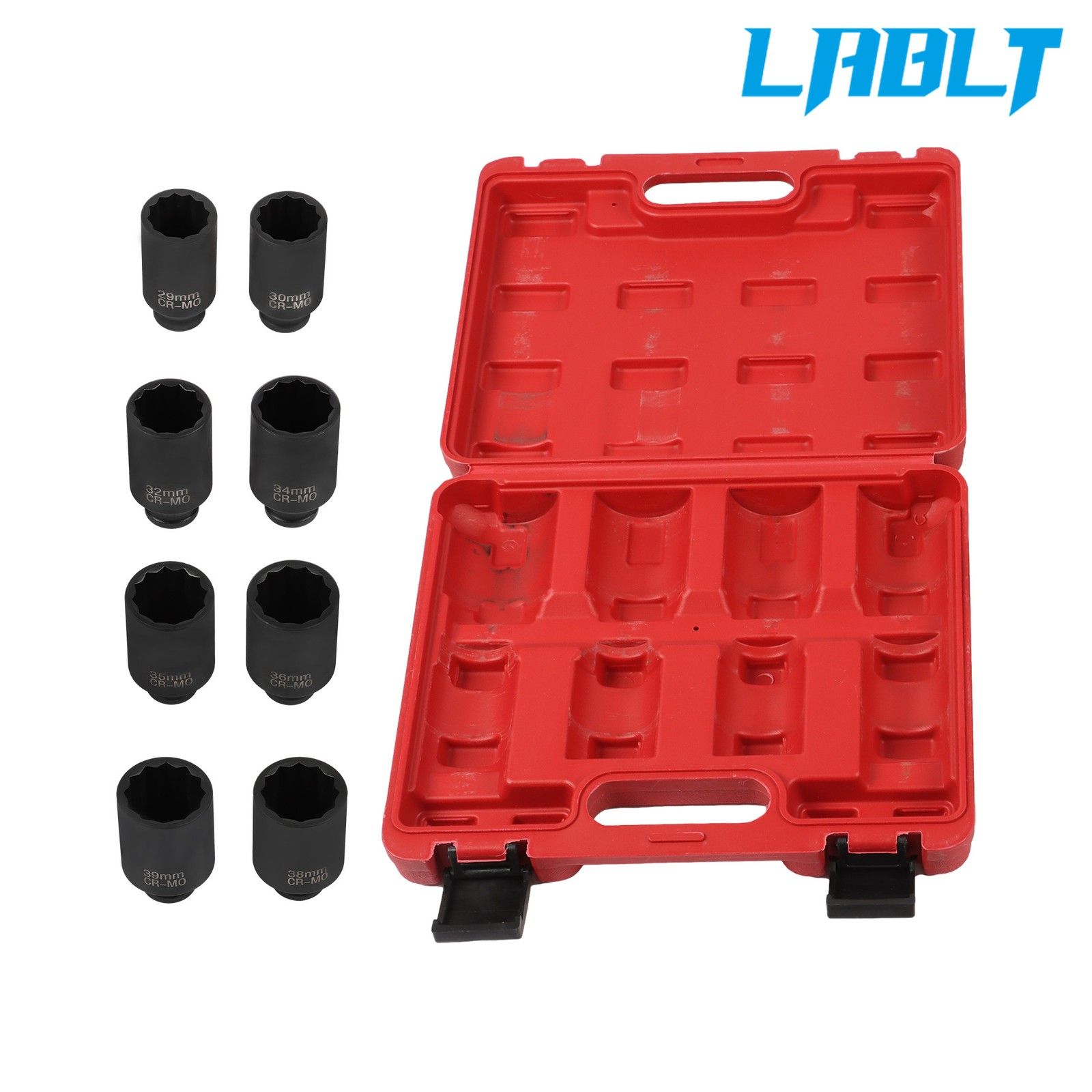 8 pieces 12 Point 1/2» Drive Deep Spindle Axle Nut Impact Socket Set 29mm-39mm