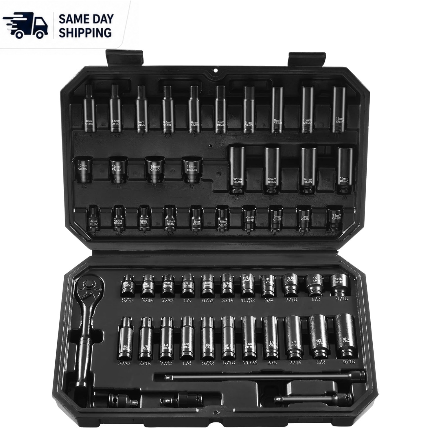 Durable 55-Piece Impact Socket Set – 1/4″ Drive, Deep & Shallow Sockets Included