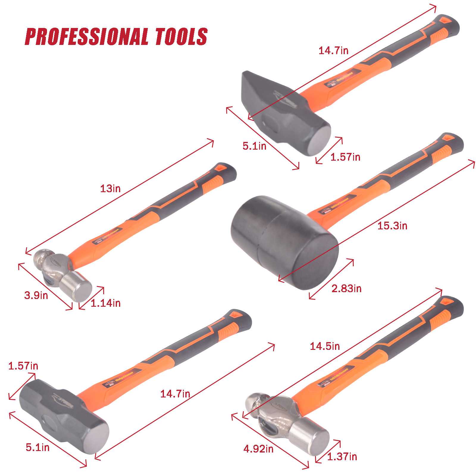 5Pcs Hammer Set Cross Pein Hammer Ball Pein Hammer Rubber Mallet Sledge Hammer