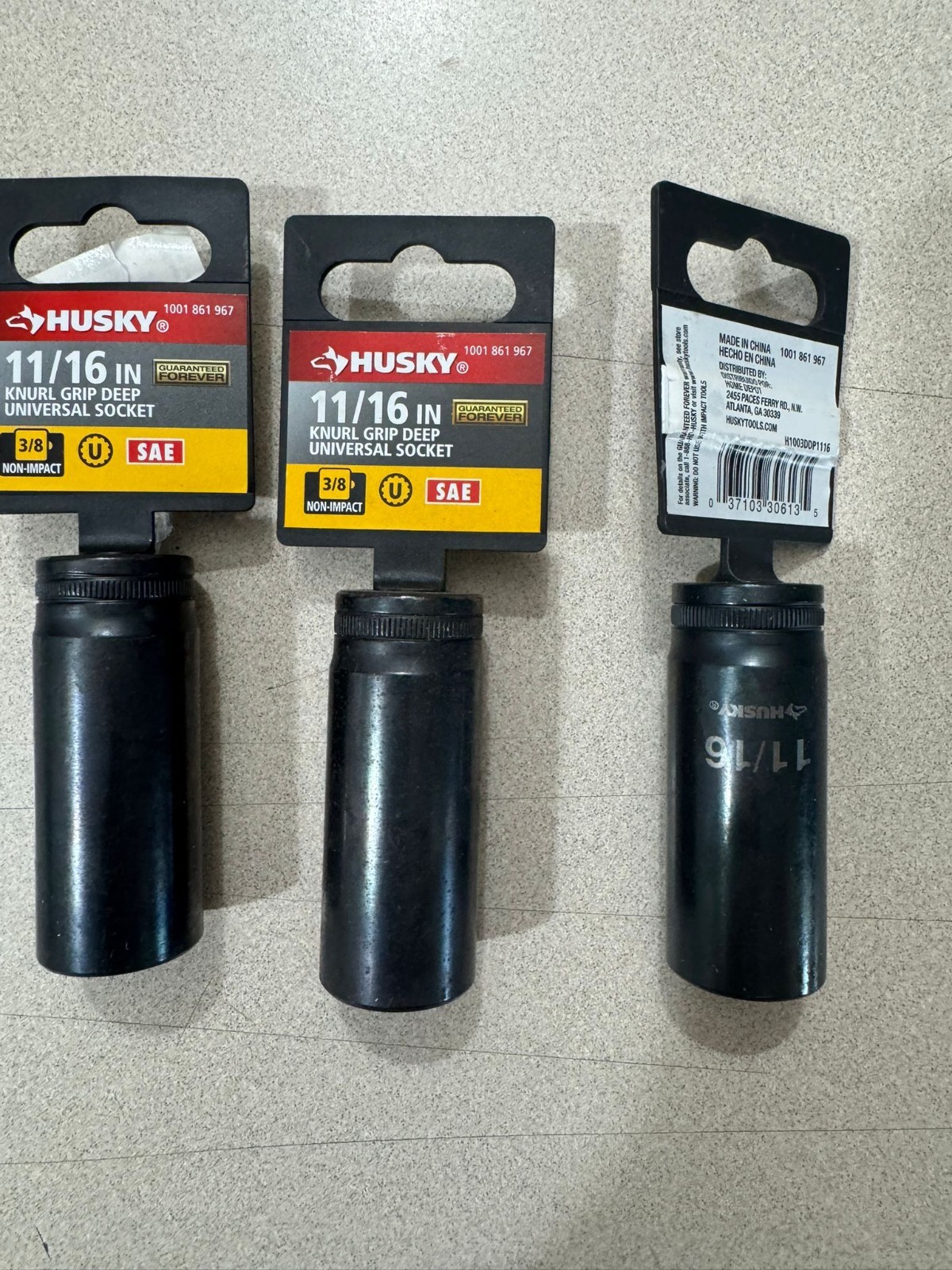 LOT OF 3 Husky Knurl Grip Deep Socket 11/16 Inch