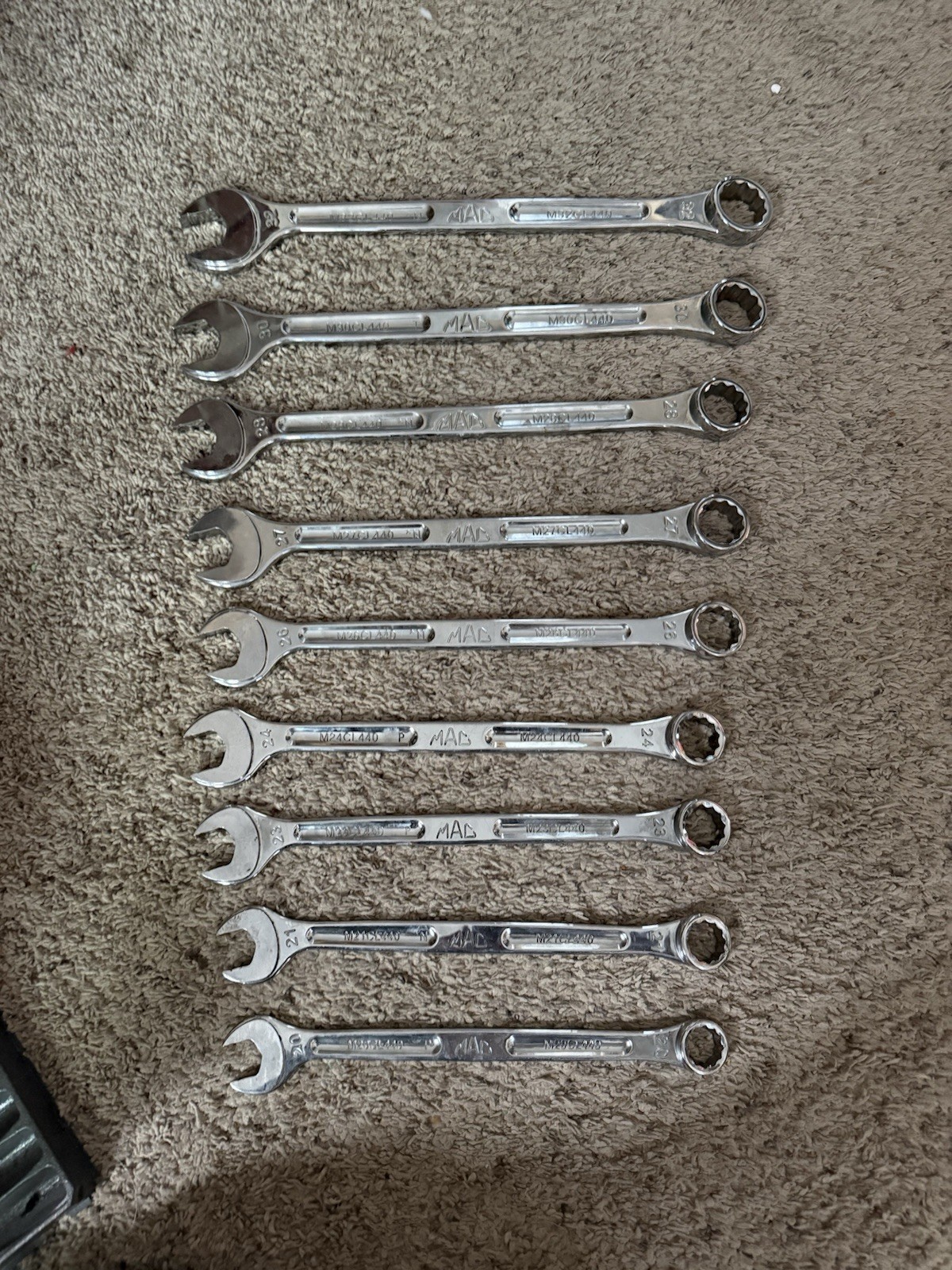 (9) Mac Precision Torque Metric Combo Wrenches 32,30,28,27,26,24,23,20,21 &20 MM