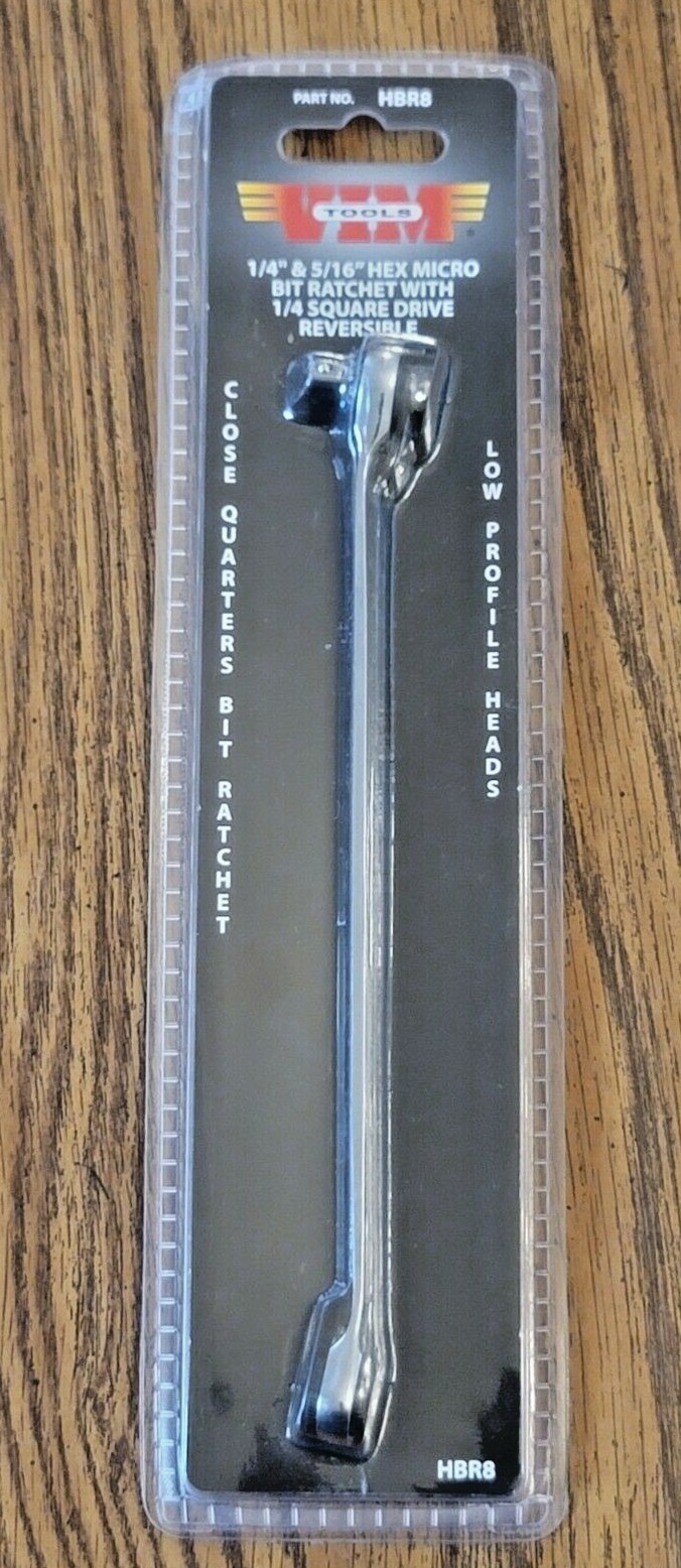 VIM 8″ Long 1/4″ & 5/16″ Hex Bit Ratchet Tool + 1/4″ Sq Adapter #HBR8