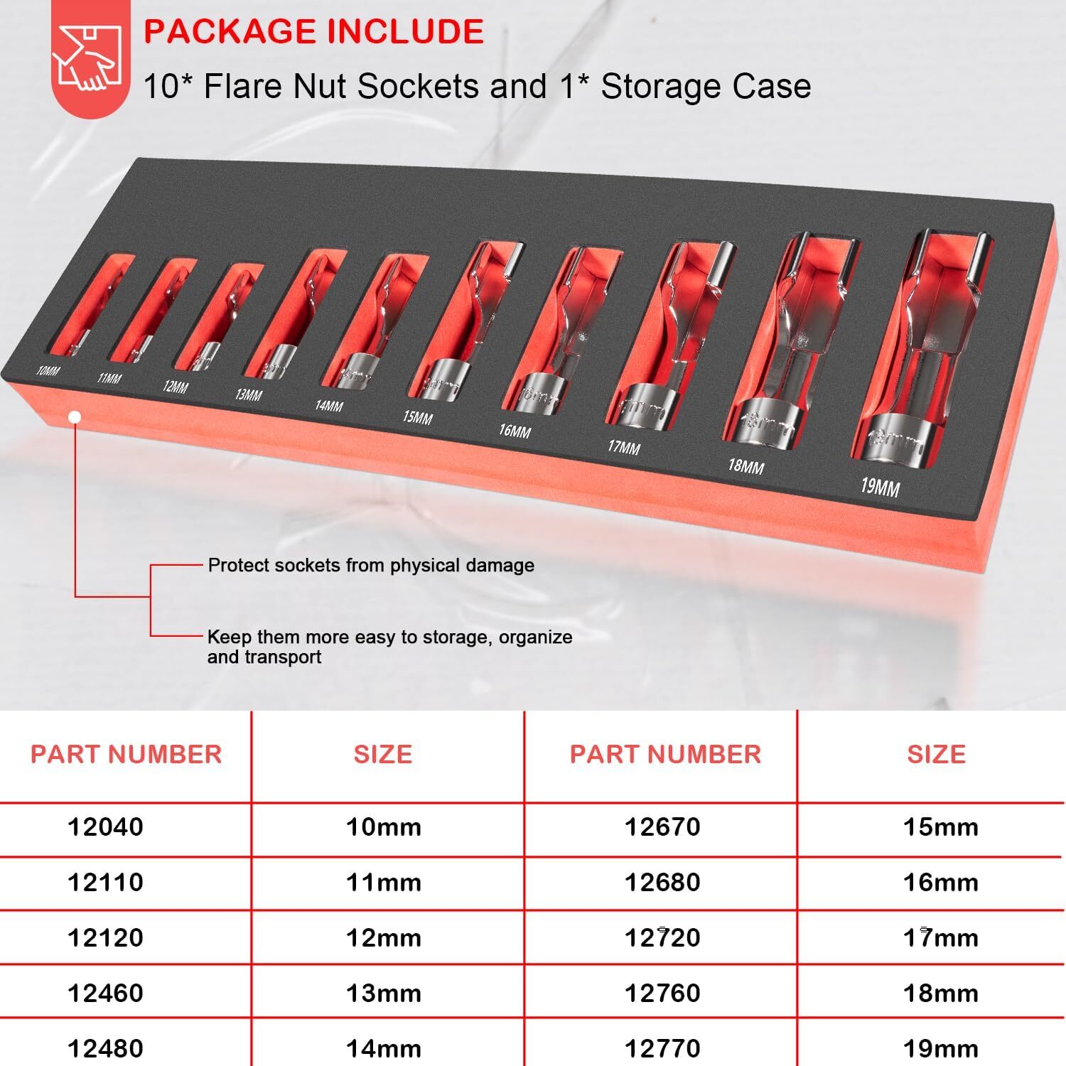 12030 10 Piece 3/8″ Drive SAE Metric Master Flare Nut Socket Set 10mm-19mm