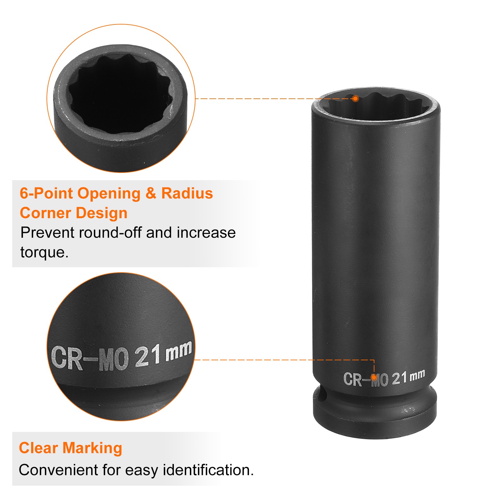 12 Point Deep Impact Socket 1/2″ Drive 21mm Chrome Molybdenum Steel
