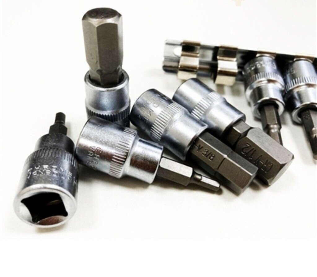 9pc AF Imperial SAE Allen Key male HEX Bit Sockets on rail