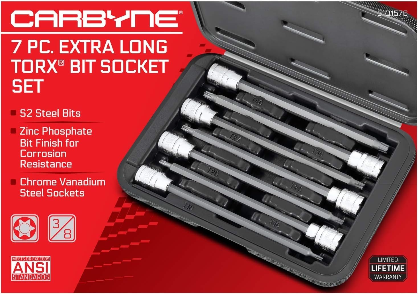 7-Piece Professional Torx Extra Long Bit Socket Set, T10-T40 Sizes, 3/8 in. D…