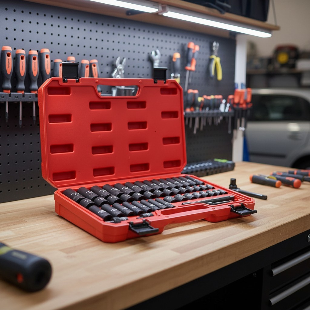 Durable 3/8″ Drive Socket Set – 49 Pieces, SAE & Metric Sizes, High-Visibility