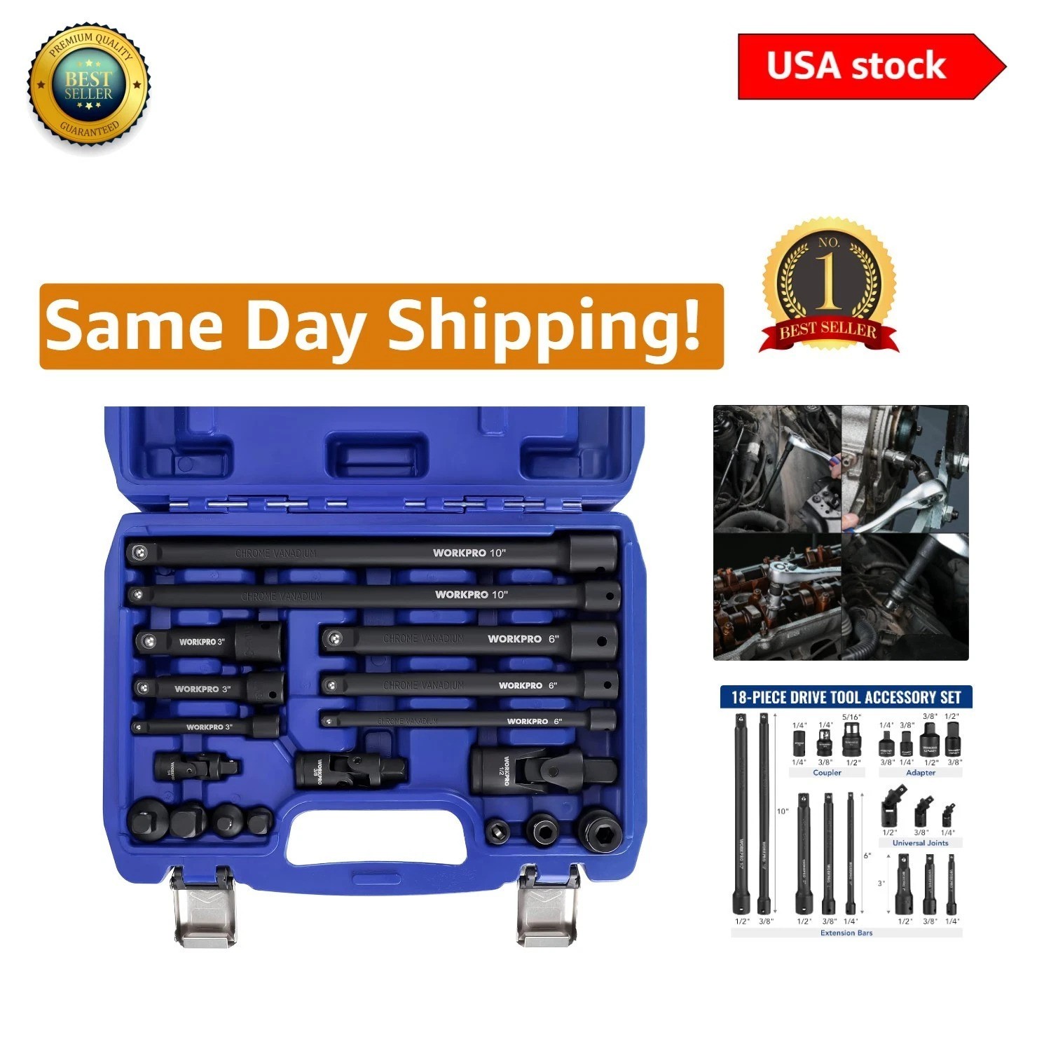 Versatile 18-Piece Drive Tool Accessory Set with Socket Adapters & Extensions