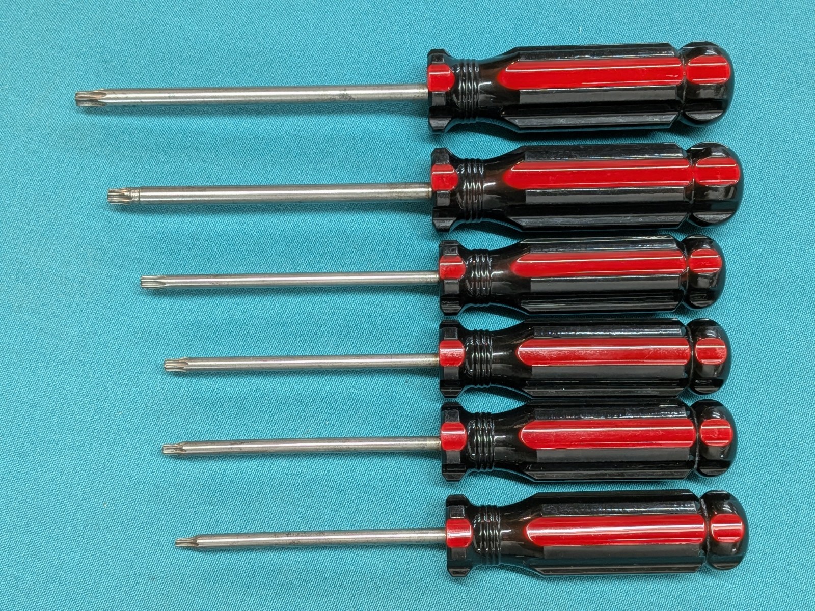 Vintage TORX ® USA 6pc Classic Screwdriver Collection T10 to T30 Red & Black VGC