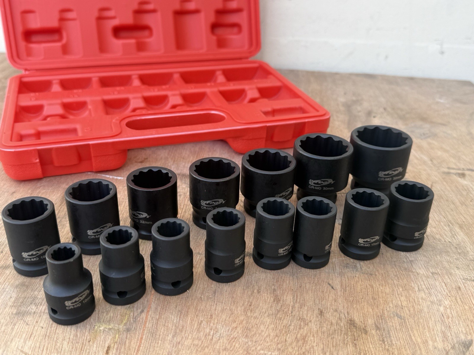 15pcs 1/2″ Drive 12 Point Metric Shallow Impact Socket Set 10~32mm Cr-MO Sockets