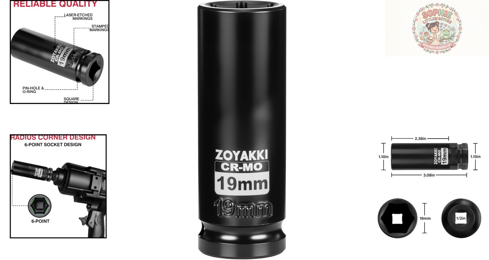 Professional-Grade 19mm Deep Socket with 1/2″ Drive – Corrosion-Resistant Finish
