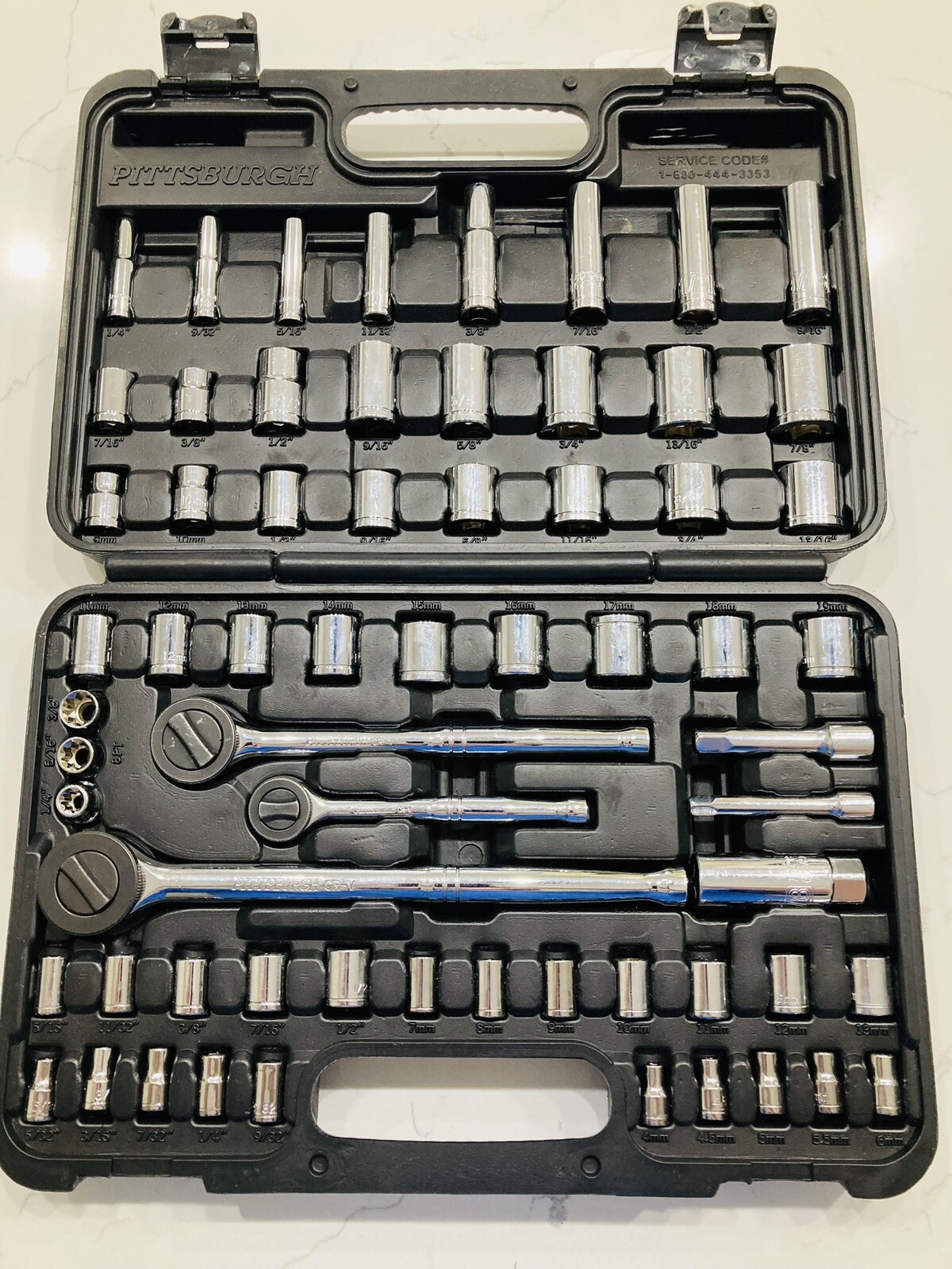PITTSBURGH 1/4 in., 3/8 in., and 1/2 in. Drive Socket Set, 64-Piece