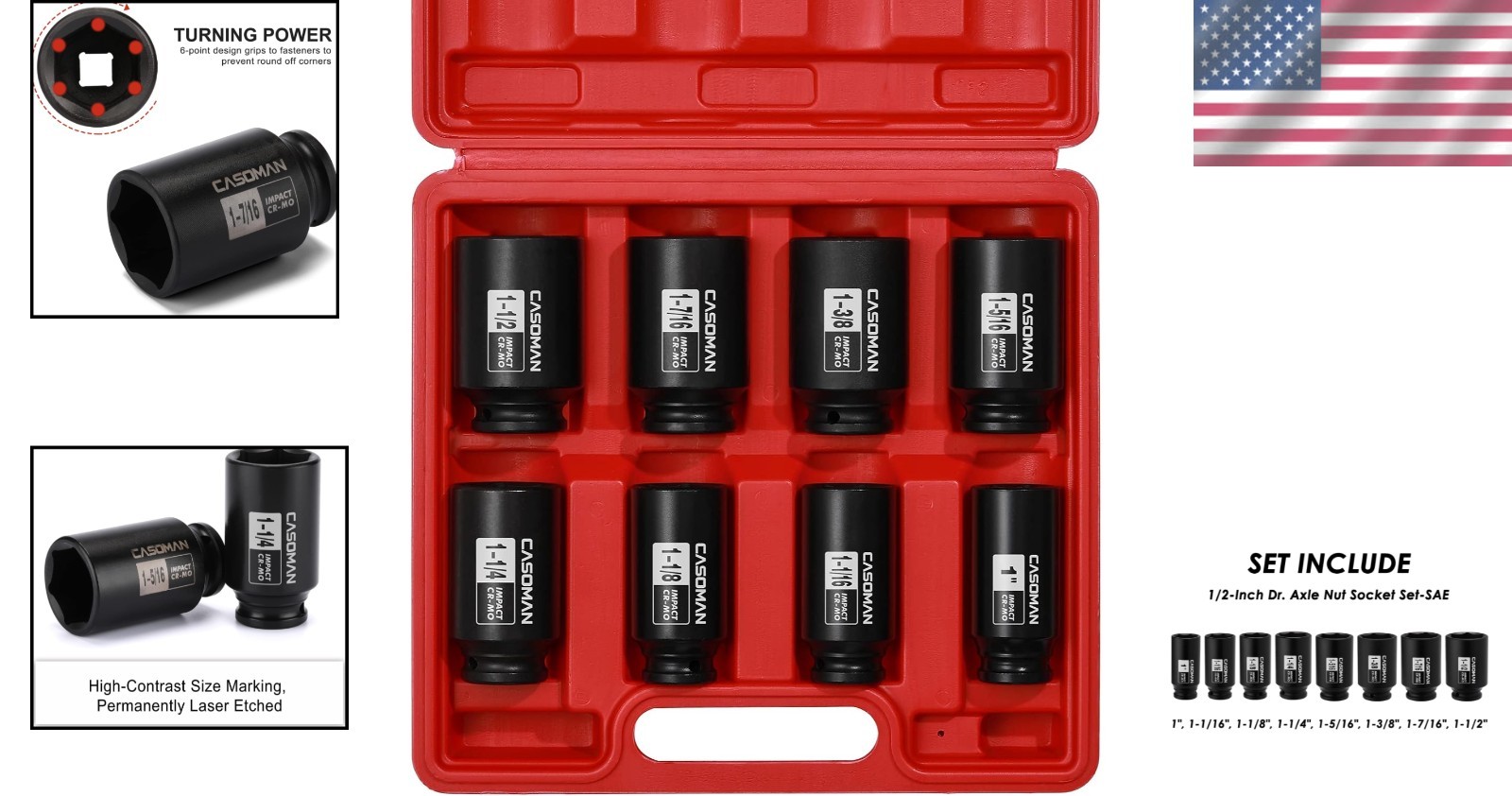 8-Piece 1/2-Inch Drive Deep Impact Socket Set with Corrosion Resistance