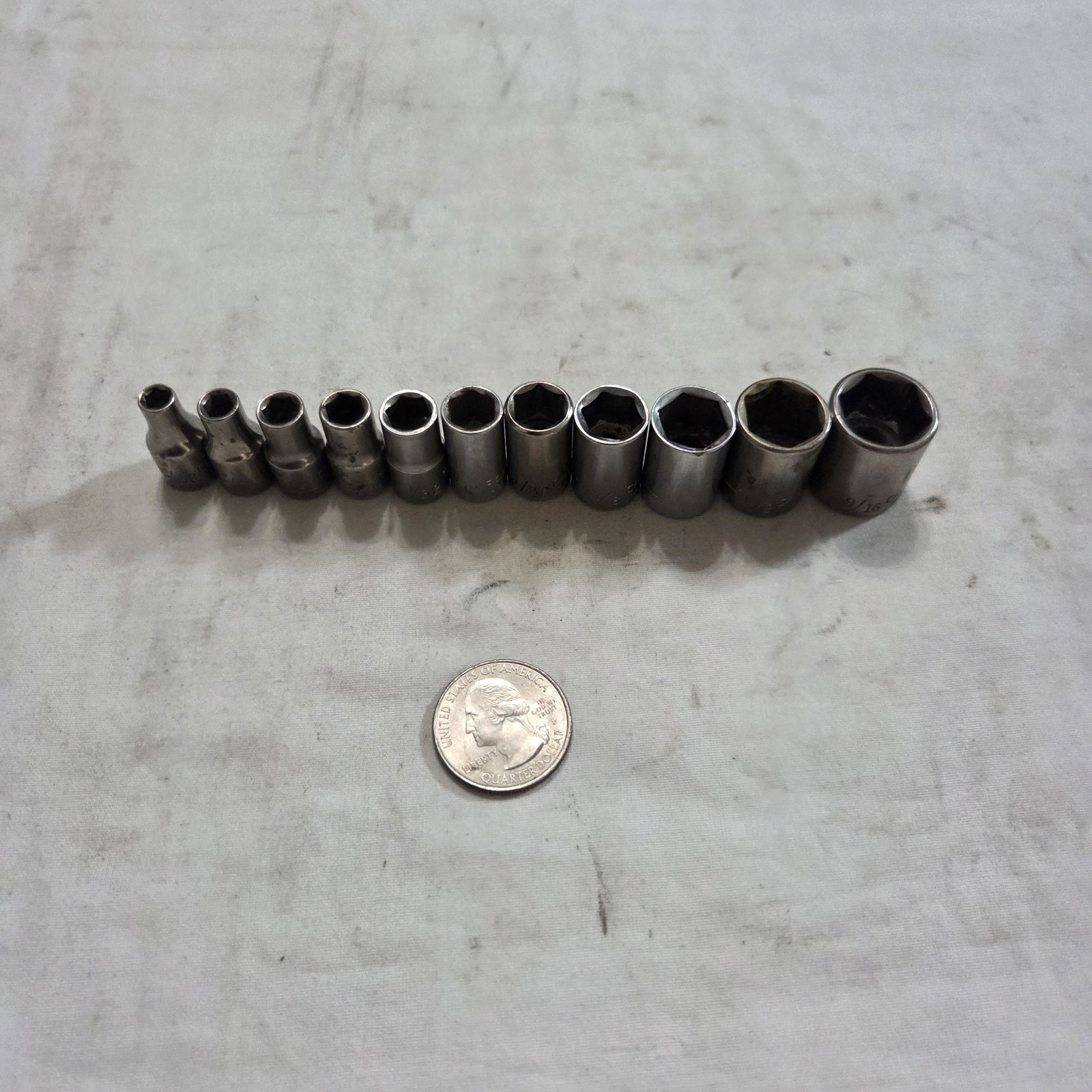 Craftsman 11pc SAE 5/32″-9/16″ 6Pt Shallow Socket Set 1/4″ Drive G,G2 Series USA