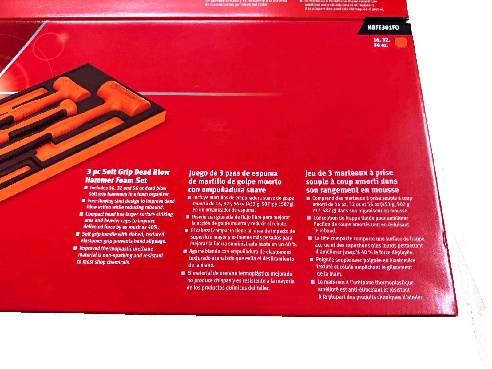 New Snap-on™ HBFE6FO 16 20 24 32 48 56 oz 6-pc Orange Dead Blow Hammer Foam Set