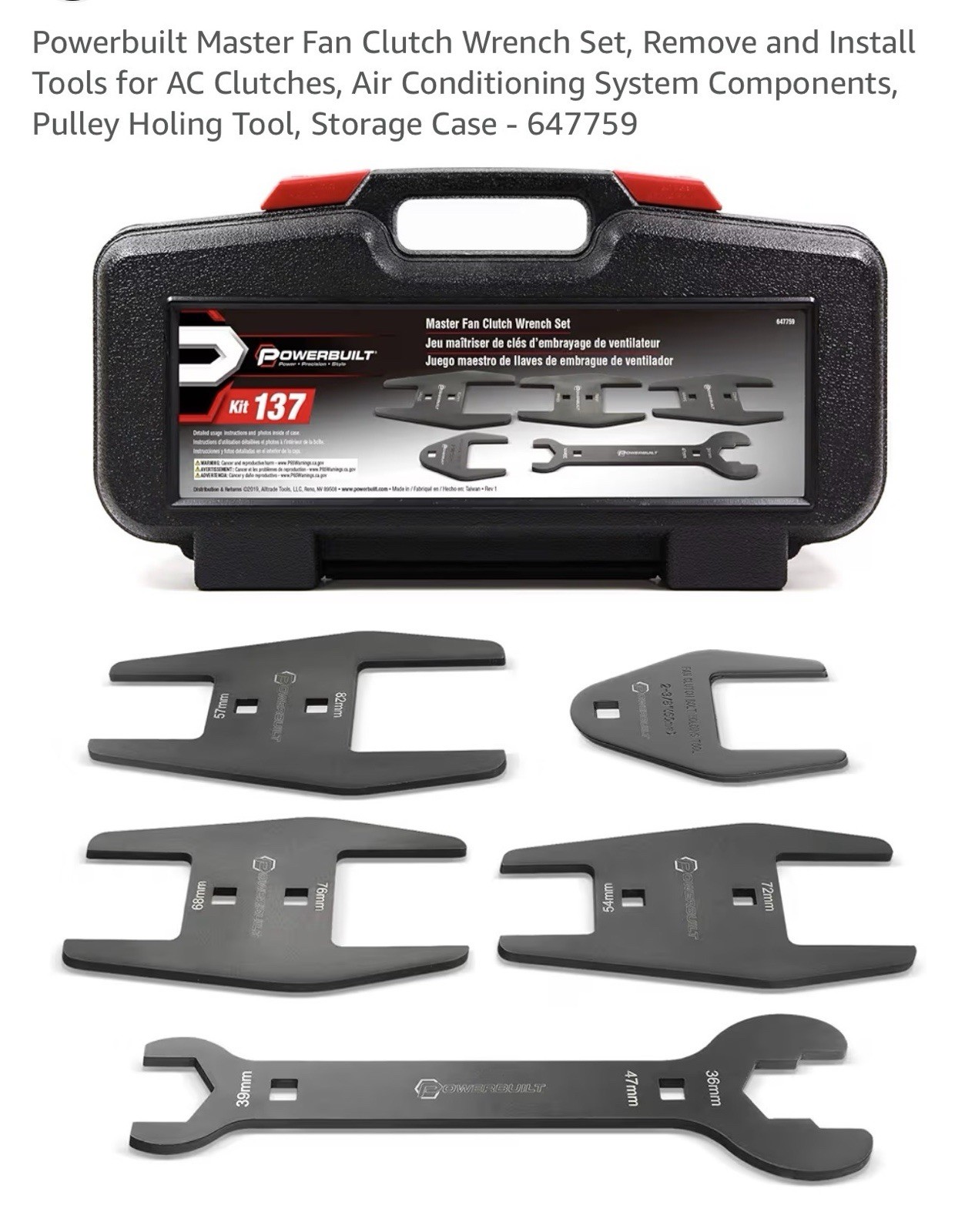 POWERBUILT MASTER FAN CLUTCH AC PULLEY HOLING WRENCH SET KIT 137 MODEL 647759