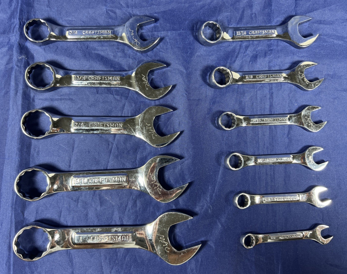 Set Of 11 Craftsman USA 12pt SAE Stubby Combination Wrench Set VV Series
