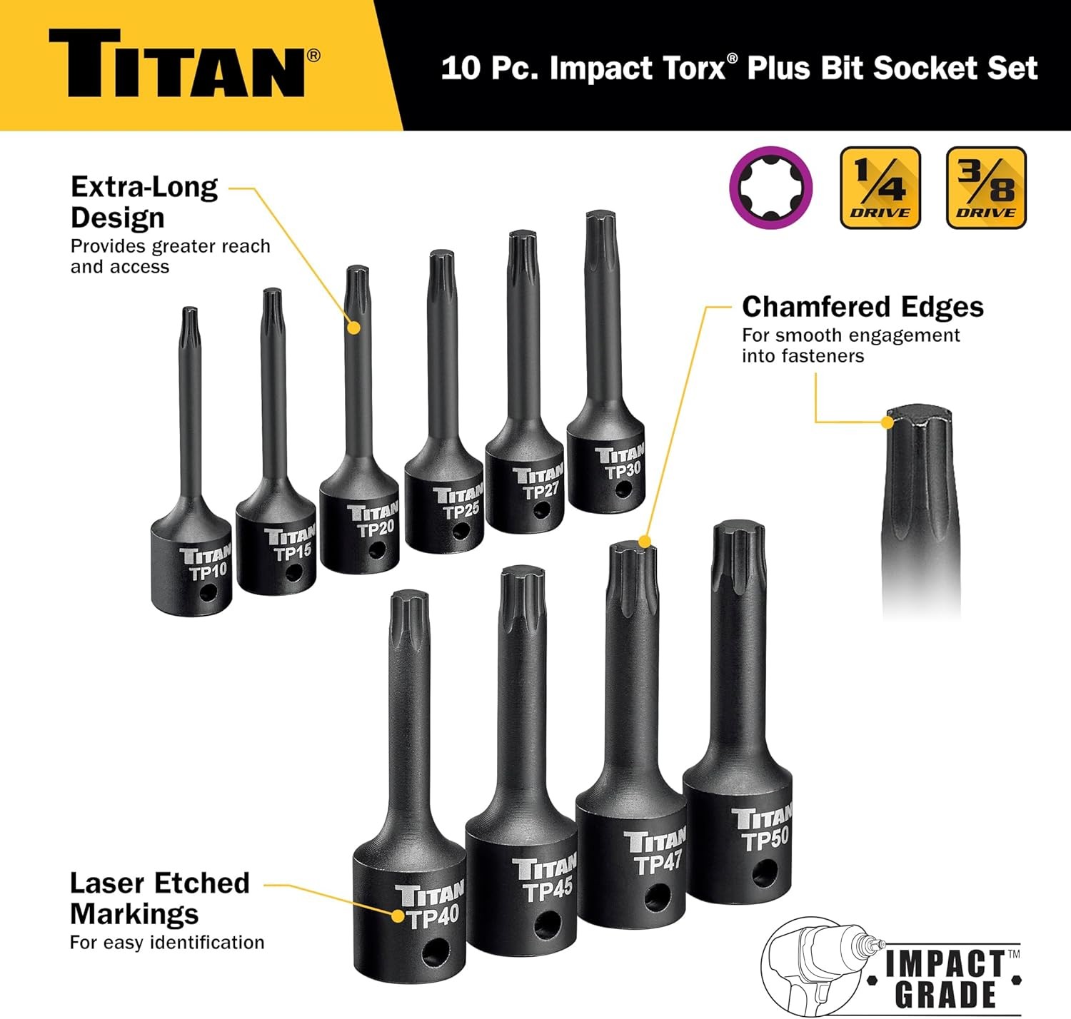 Titan Tools 10-Piece Impact Torx Plus Bit Socket Set (49008)