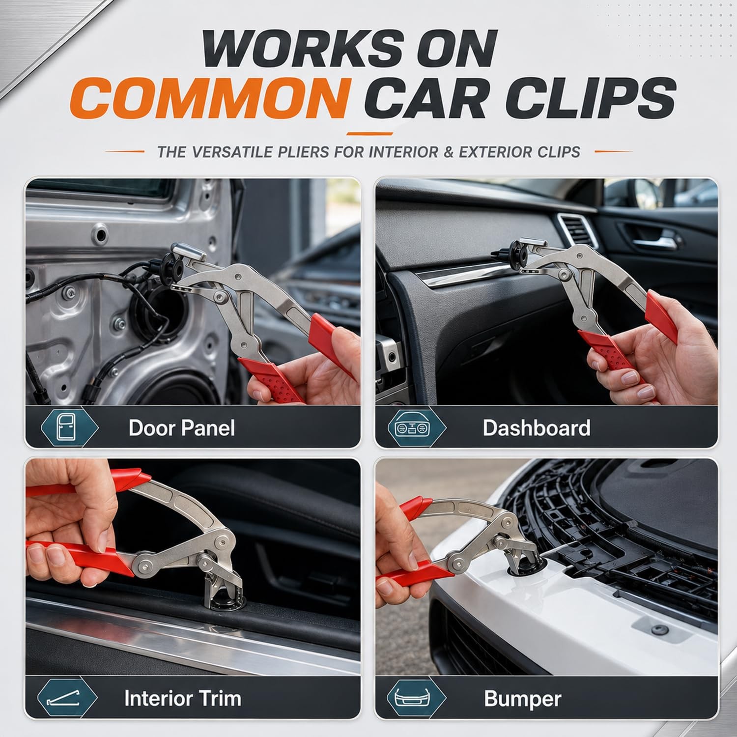 Car Clip Pliers,Clip Removal Pliers Kit,100PCS Clips + 4PCS Red/Orange/Silver