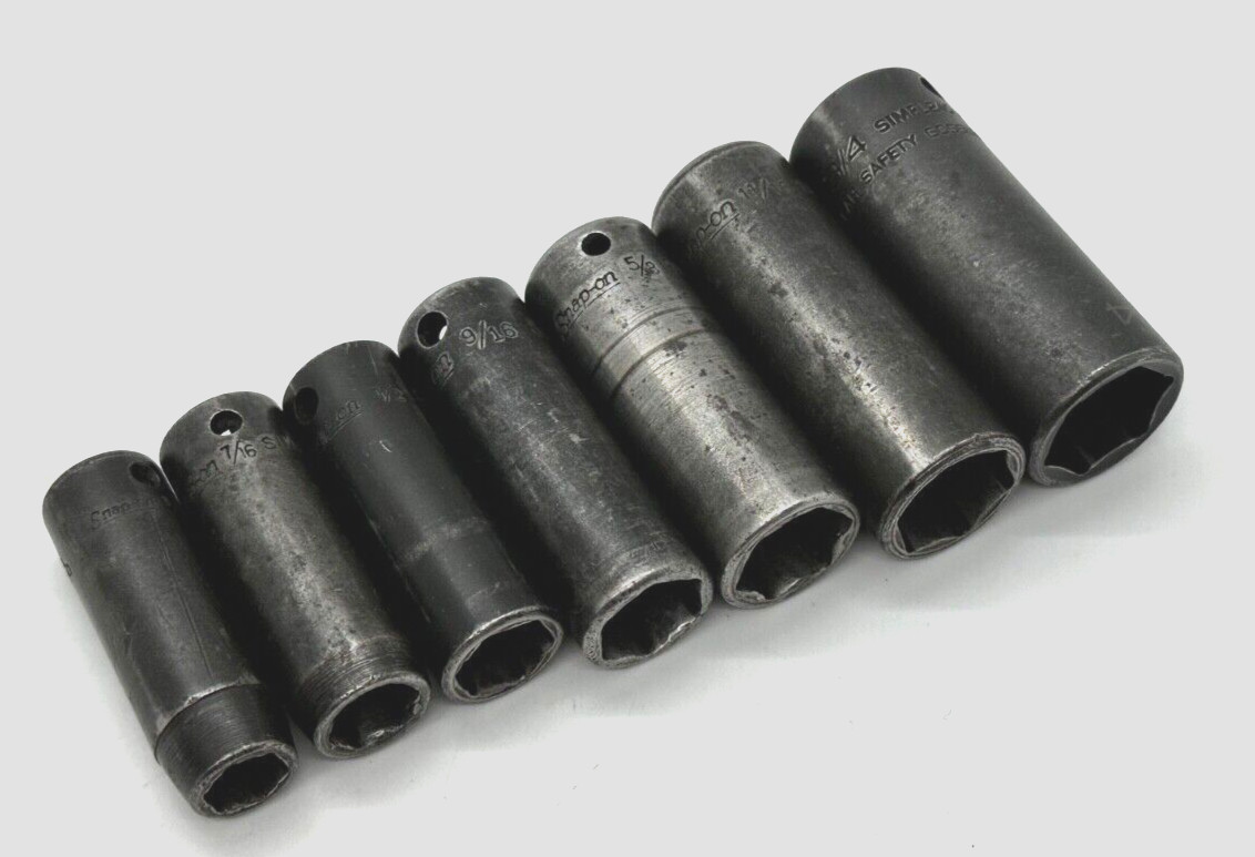 🇺🇸 Snap On Tools USA 3/8″ Drive SAE IMPACT Deep Well Socket Set Lot 6 PT Rail