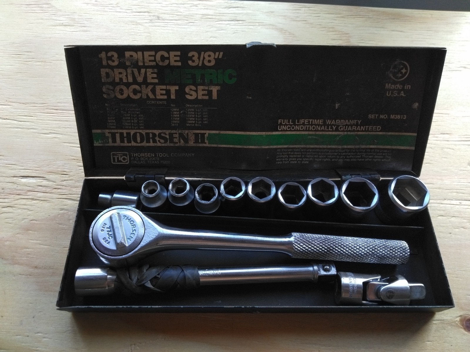 Vintage Thorsen M3813 Piece 3/8″ Metric Socket Set Metal Case Ratchet