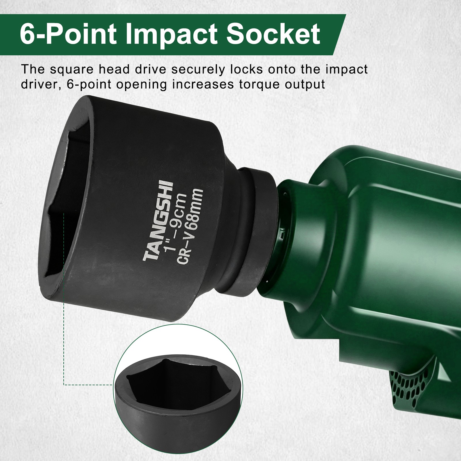 6-Point Impact Socket, | 1″ Drive x 68mm, 90mm Length|, 1-Pieces
