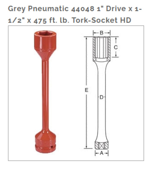 Grey Pneumatic 1″ Drive 1-1/2″x475 ft.lbs Tork Socket HD Black 650 Nm 44048