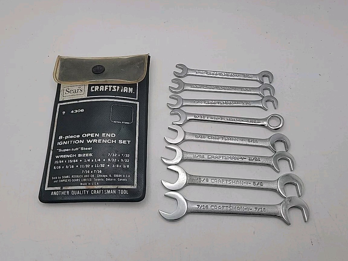 CRAFTSMAN USA 8 PIECE OPEN END IGNITION WRENCH SET with POUCH Read!