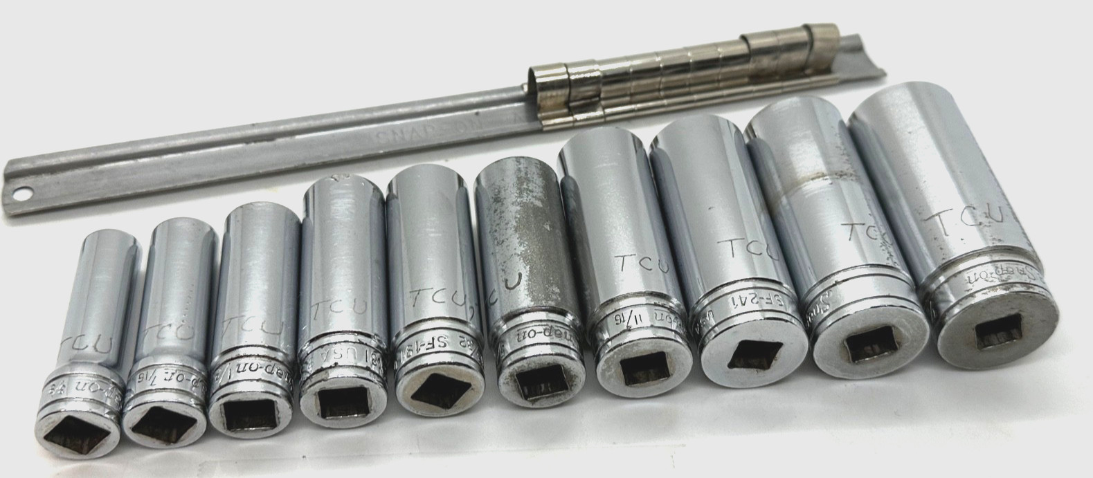 🇺🇸 Snap On Tools DEEP SAE 3/8” – 7/8″ Socket Set Lot 12-PT Drive Rail Rack