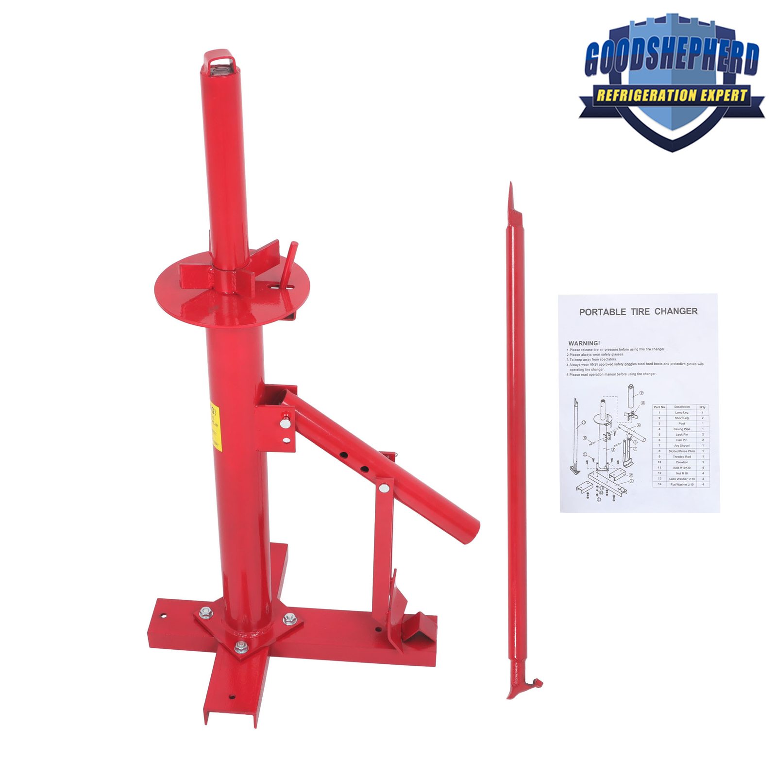 Portable Hand Bead Breaker Mounting Tool 8″ to 16″ Tires Manual Tire Changer Red