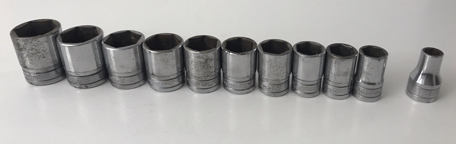 Snap-On 11 Piece 1/2″ Drive 6 Point SAE Flank Socket Set TW121-TW361 3/8”-1 1/8”