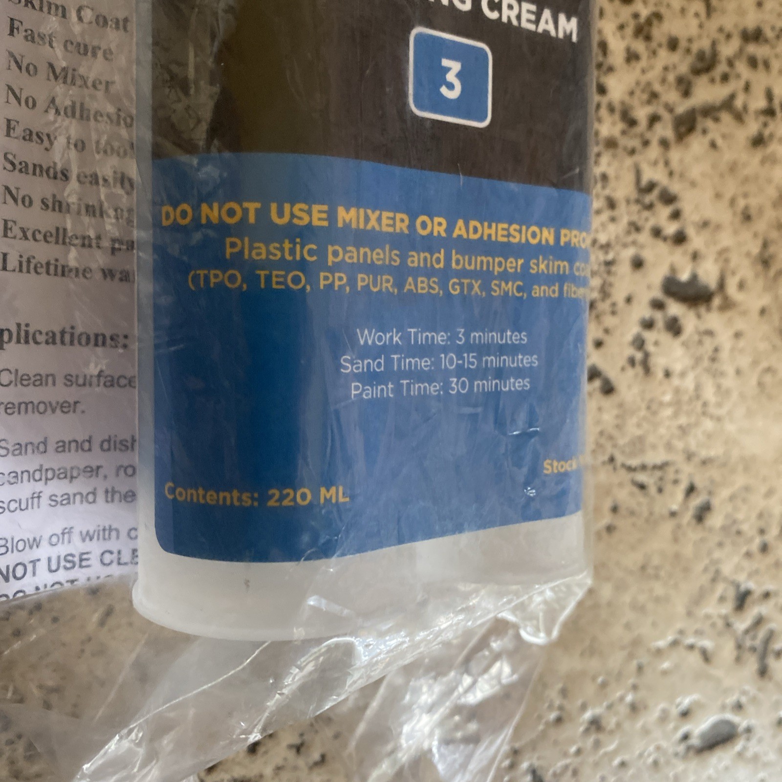 PLIO-GRIP 8003 Plastic Repair Finishing Cream, 220 mL Cartridge, Blue (Part A),