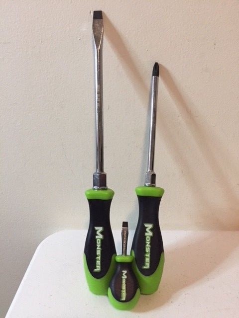 Monster Tools 3 PC Screwdriver Set Slotted 3/8″, Phillips PH3, Slotted Stubby