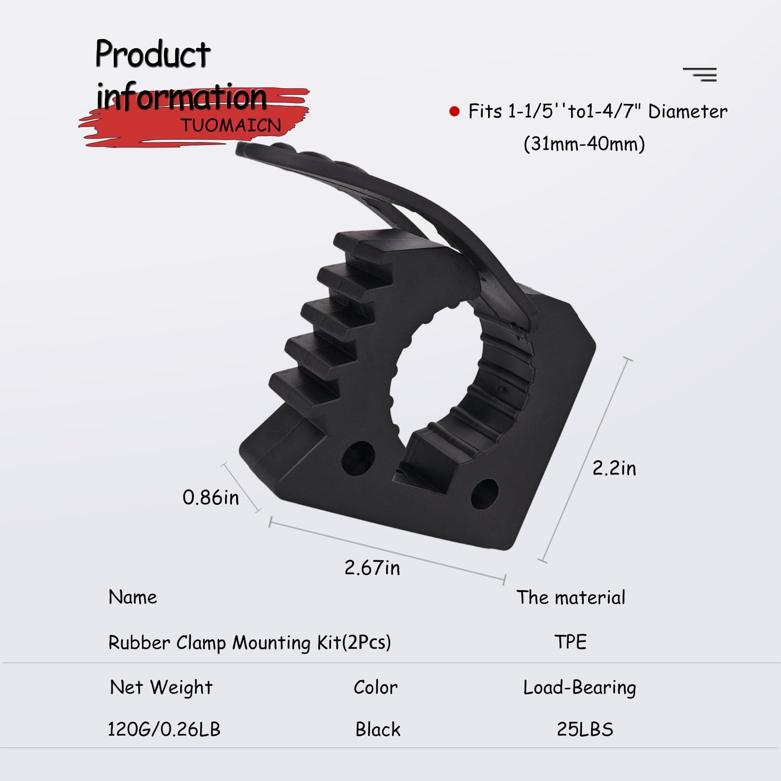 Quick-Release Rubber Clamp,Rubber Mount Clamps 1-1/5»to1-4/7″(2p), Black