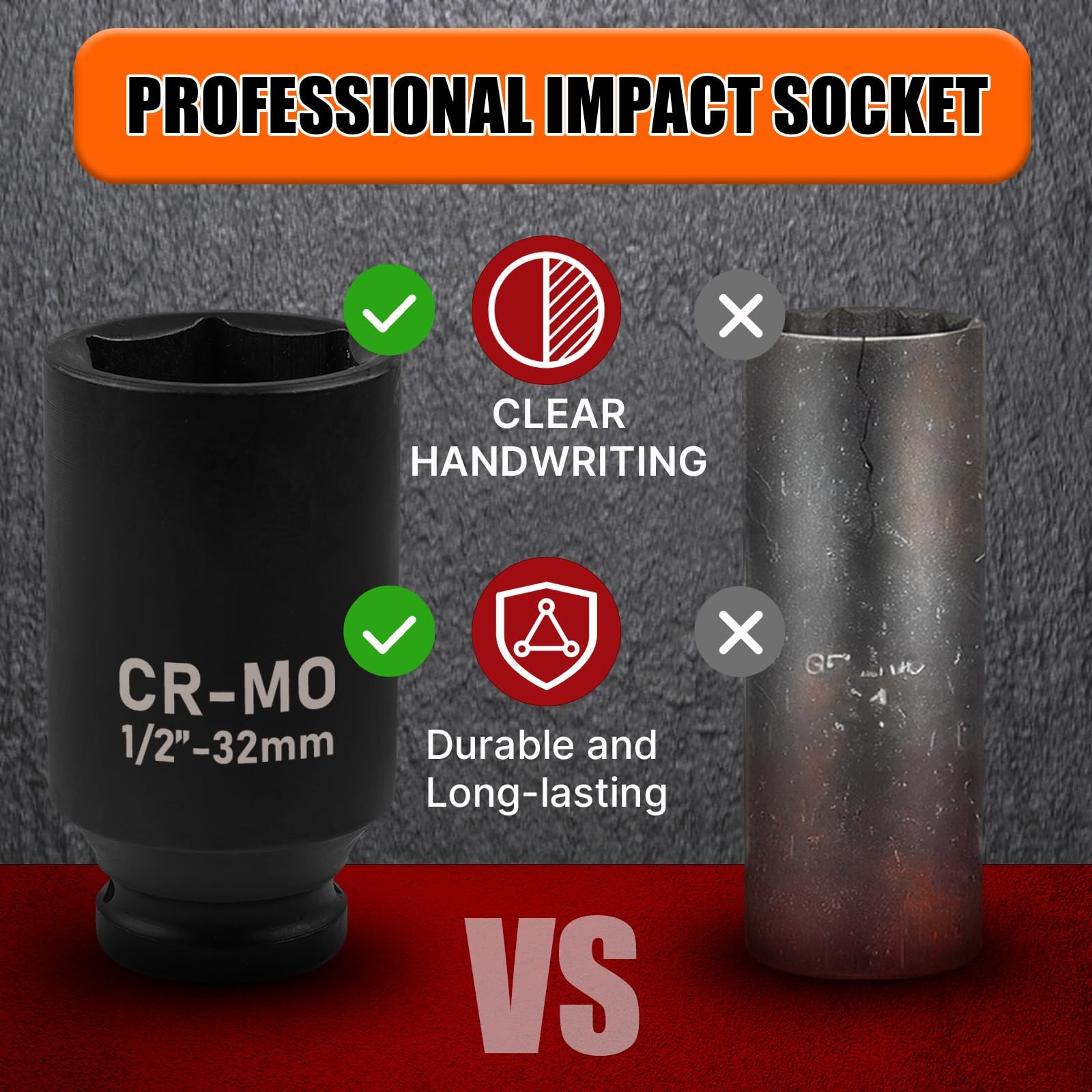 EGOFIX 22mm Socket 1/2″ Drive Deep Impact Metric Socket,CR-MO 22mm,