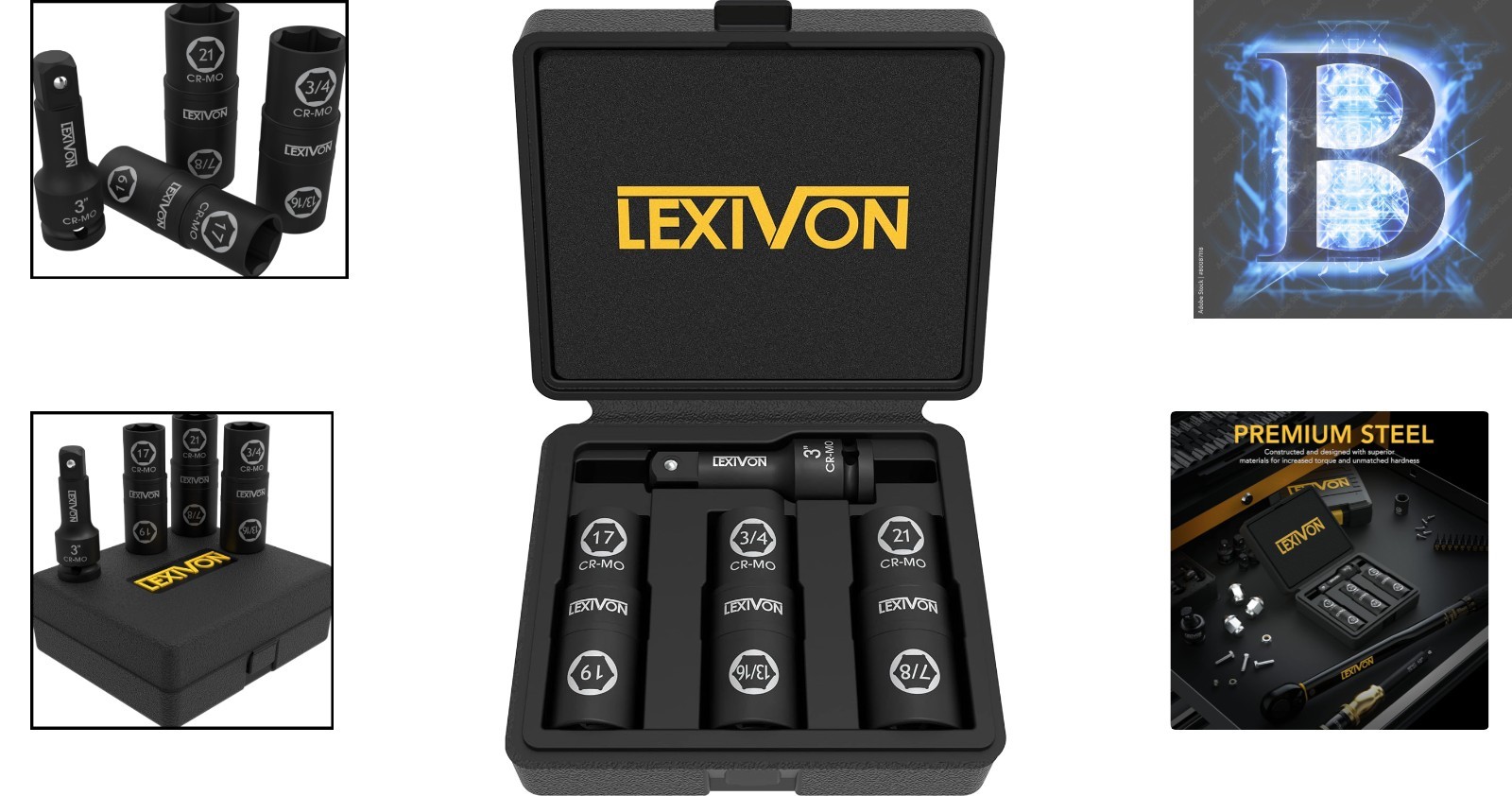 Lexivon 6-Piece Impact Socket Set – Dual Flip Design with Cr-Mo Steel Durability