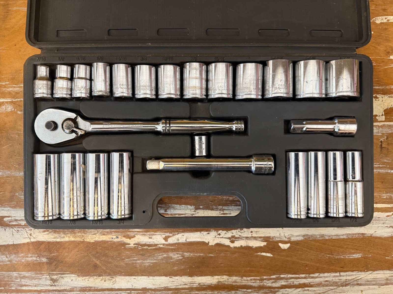 Popular Mechanics 1/2″ Drive SAE Deep Socket Set Ratchet Extension Case Complete