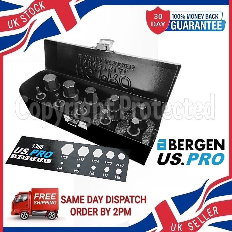 10PC 1/2″ DRIVE INDUSTRIAL IMPACT HEX BIT SOCKET SET 4-19MM METAL CASE ALLEN KEY