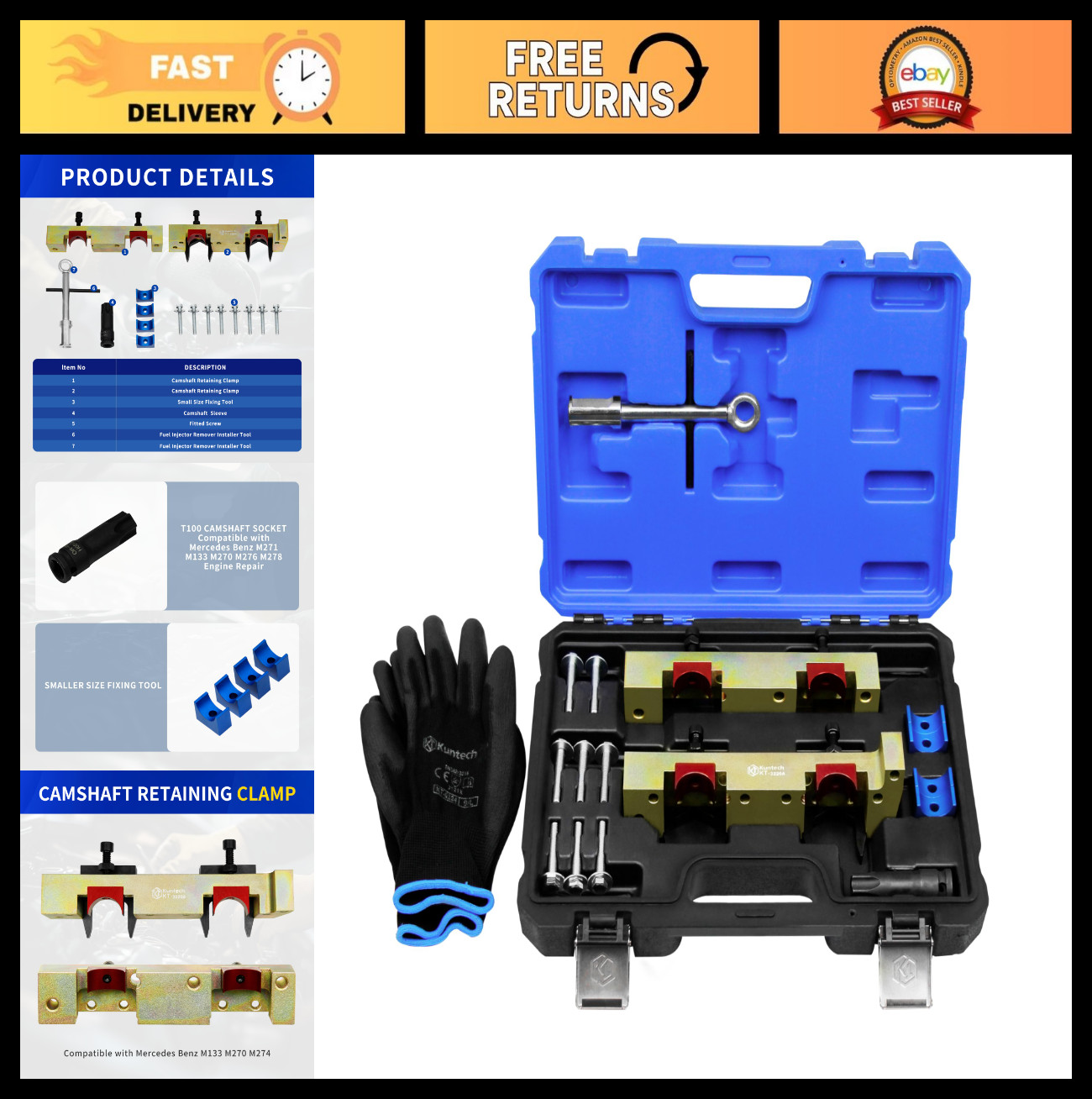 17PCS Engine Timing Tool Kit, Fuel Injector Remover, Camshaft Alignment Tools fo