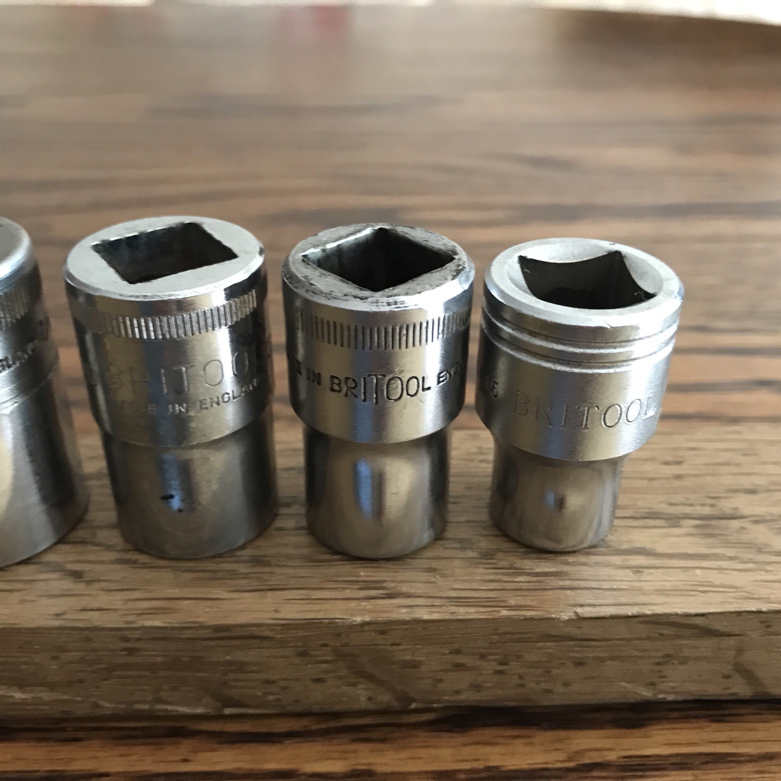 7 Vintage Britool Sockets 9/16”To 3/16”Whitworth With 1/2” Drive . C
