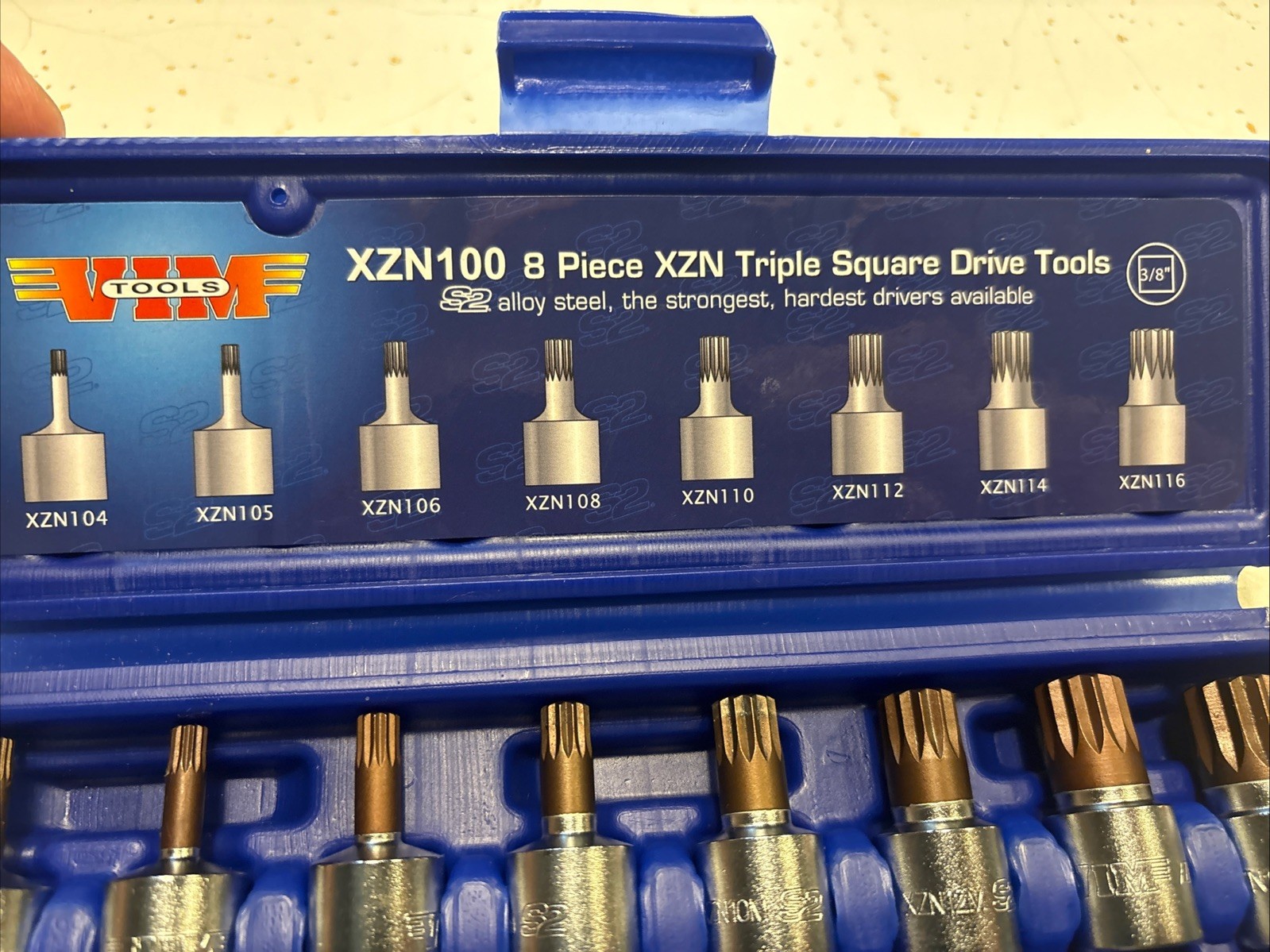 VIM Tools XZN100 8-Piece Triple Square (XZN) Driver Set – 3/8″ Drive 4M-16M