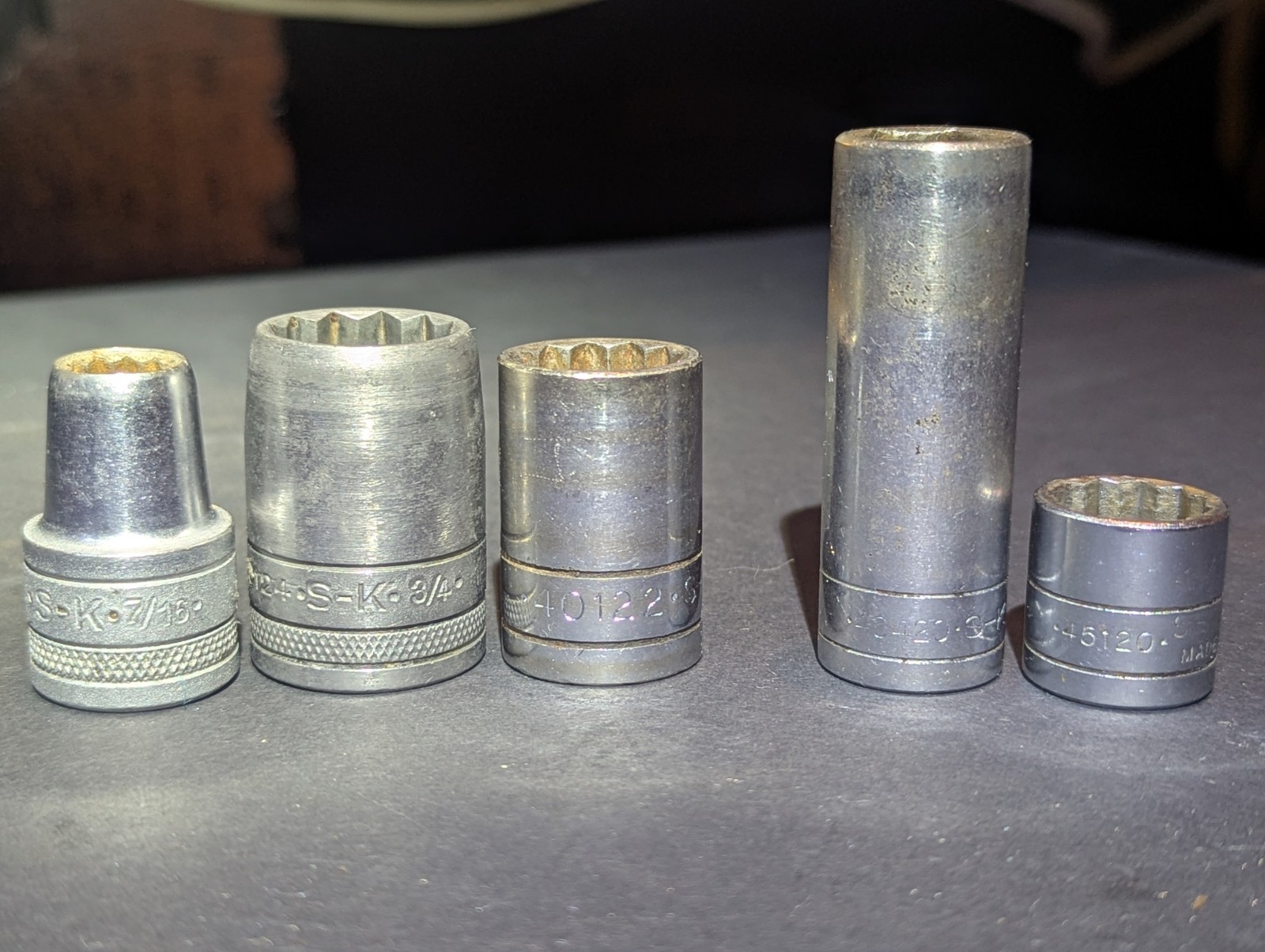lot of 5 s-k wayne Sockets 1/2dr 16pt 7/16 11/16 3/4 And 3/8dr 5/8 6 And 16 Pt