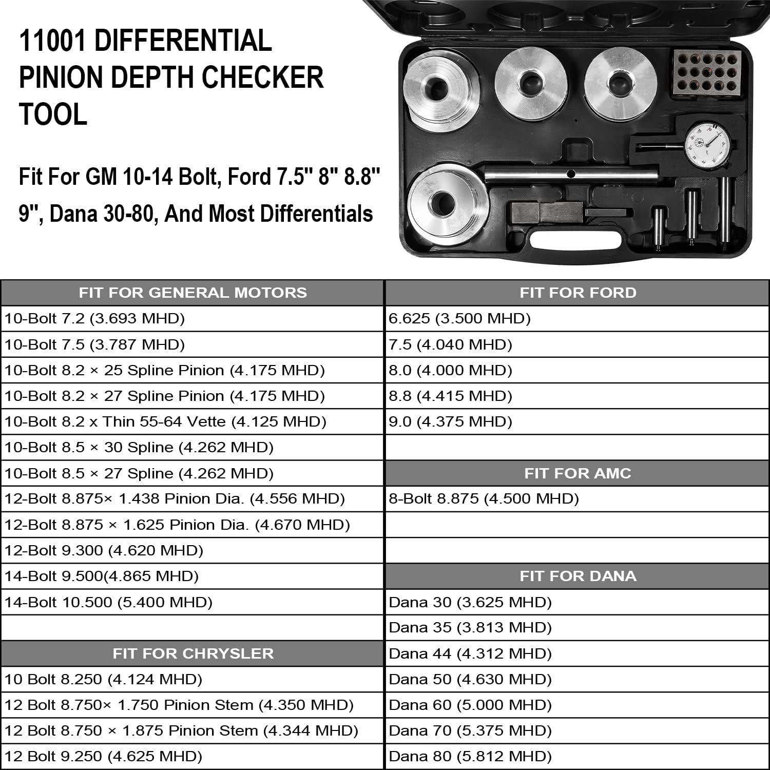 11001 Differential Pinion Depth Checker Kit Gauge Tool for Ford GM Chrysler Dana