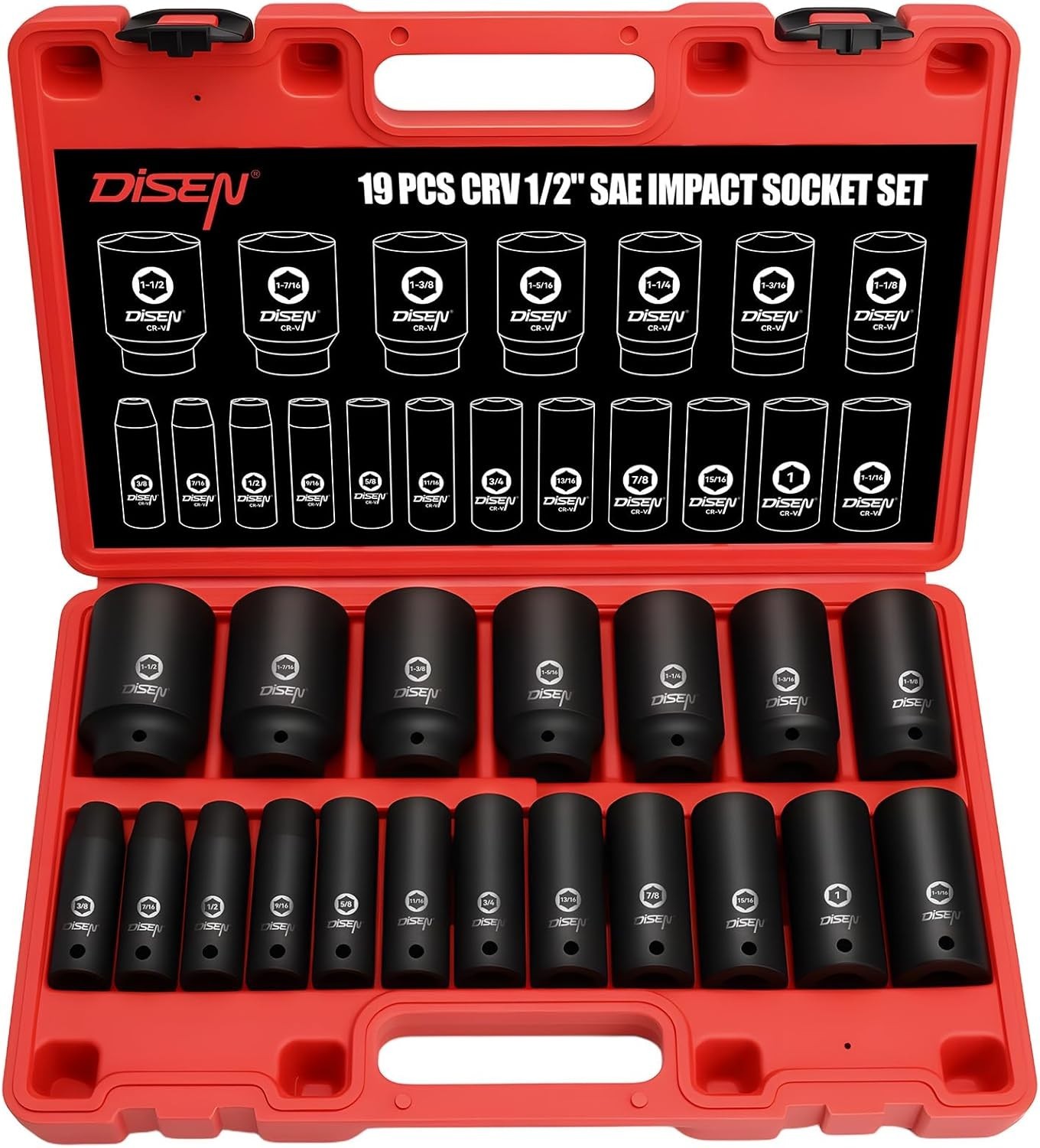 High-Torque 1/2″ Drive Socket Set – 19 Pcs